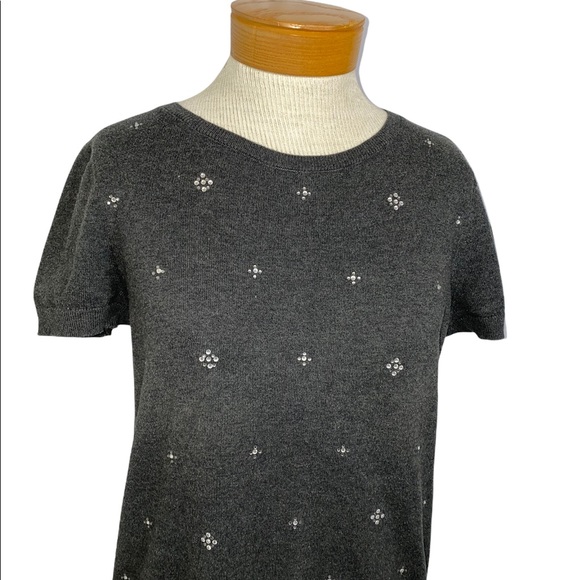 Loft Gray Cap Sleeve Sweater  Rhinestones M - Picture 1 of 7